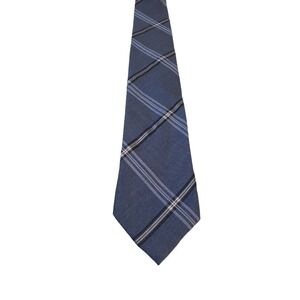 Calvin Klein Mens Neck‎ Tie Silk Blend Blue Plaid Tie Jean Like Material Trendy